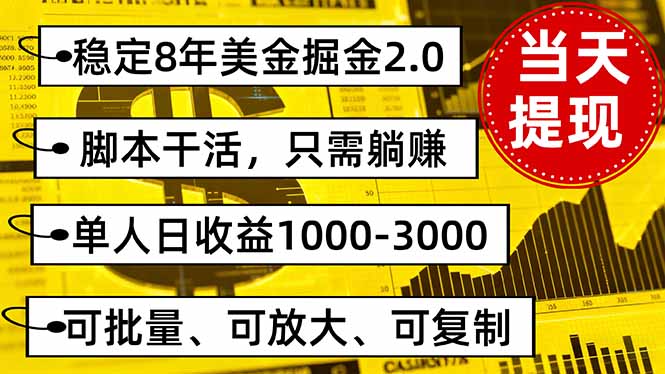 稳定8年美金掘金2.0脚本干活,只需躺赚。单人日收益1000-3000可批量、…-青禾学社