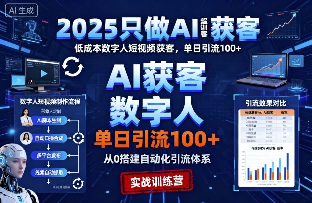 2025只做AI获客，AI超级获客实训营，低成本数字人短视频获客，单日引流100+-青禾学社