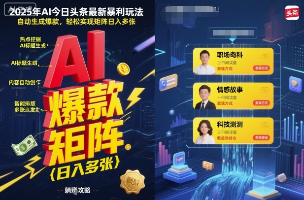 2025年AI今日头条最新暴利玩法,自动生成爆款,轻松实现矩阵日入多张-青禾学社