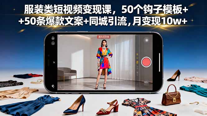 服装类短视频变现课,50个钩子模板+50条爆款文案+同城引流,月变现10w+-青禾学社