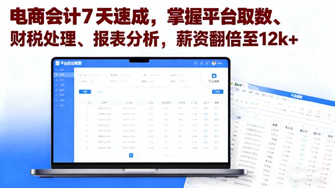 电商会计7天速成，掌握平台取数、财税处理、报表分析，薪资翻倍至12k+-青禾学社