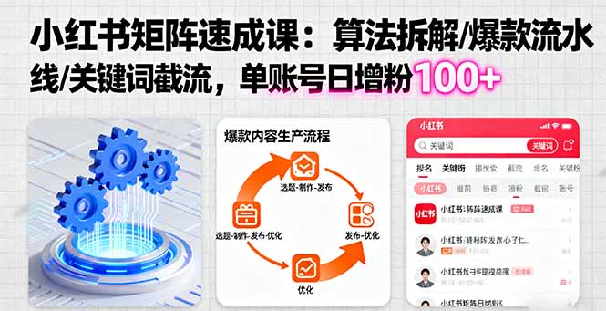 小红书矩阵起号速成课：算法拆解/爆款流水线/关键词截流 单账号日增粉100+-青禾学社