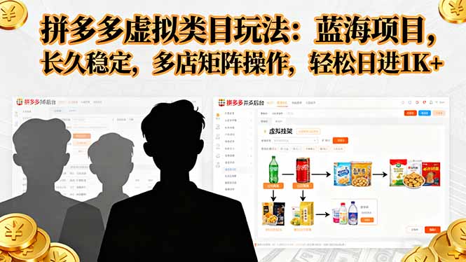 拼多多虚拟类目玩法,蓝海项目,长久稳定,多店矩阵操作,轻松日进1K+-青禾学社