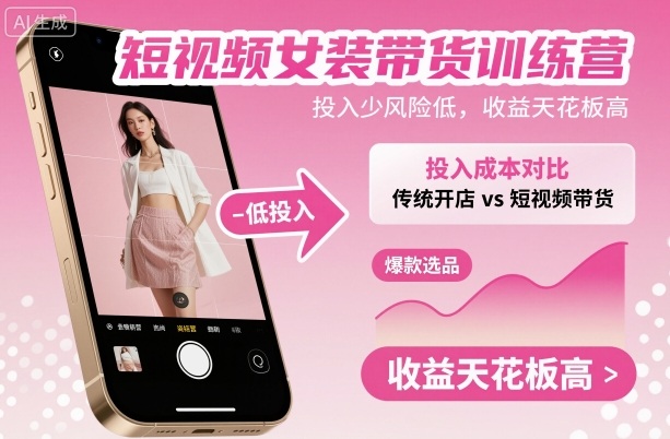 短视频女装带货训练营,投入少风险低,收益天花板高-青禾学社