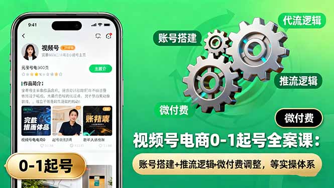 视频号电商0-1起号全案课:账号搭建+推流逻辑+微付费调整,等实操体系-青禾学社