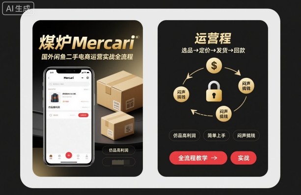 煤炉Mercari国外闲鱼二手电商运营实战全流程,仿品高利润,简单上手,闷声搞钱-青禾学社