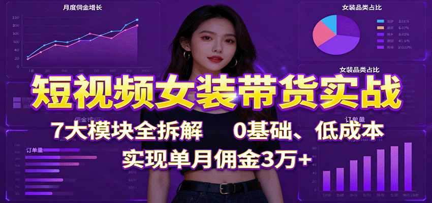 短视频女装带货实战:7大模块全拆解,0基础、低成本,实现单月佣金3万+-青禾学社