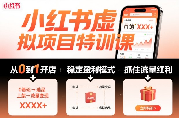 小红书虚拟项目特训课,帮你从0到1打造稳定盈利的店铺,抓住流量红利(更新9月)-青禾学社