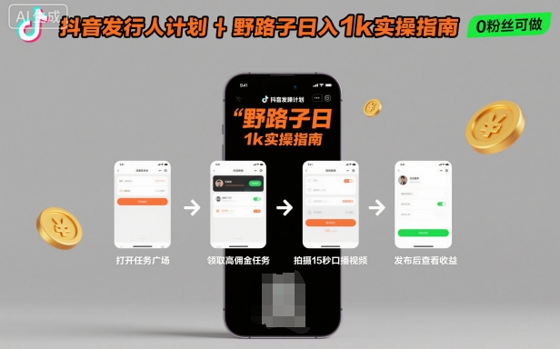 抖音发行人计划全新野路子玩法,随时随地,只要有手机,就能操作,日入1k+【揭秘】-青禾学社
