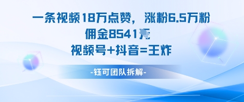 一条视频18W点赞,涨粉6.5W粉佣金8541米,视频号+抖音=王炸-青禾学社