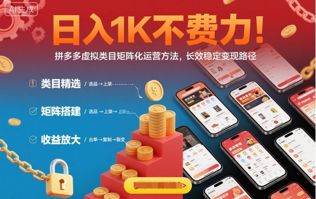 日入1K不费力!拼多多虚拟类目矩阵化运营方法,长效稳定变现路径-青禾学社