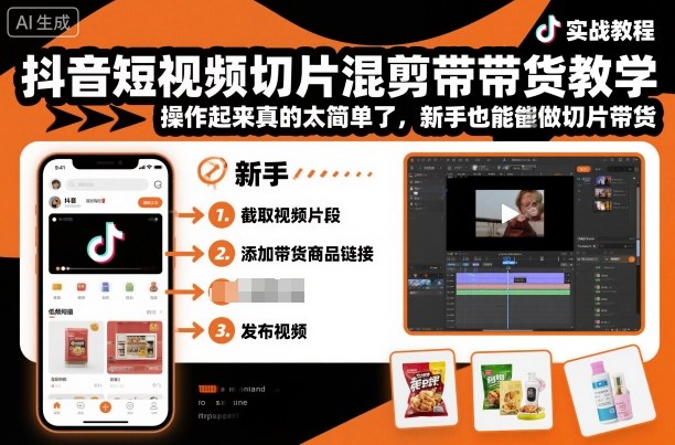 抖音短视频切片混剪带货教学,操作起来真的太简单了,新手也能做切片带货-青禾学社