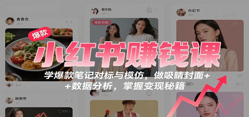 小红书赚钱课：学爆款笔记对标与模仿，做吸睛封面 + 数据分析，掌握变现秘籍-青禾学社