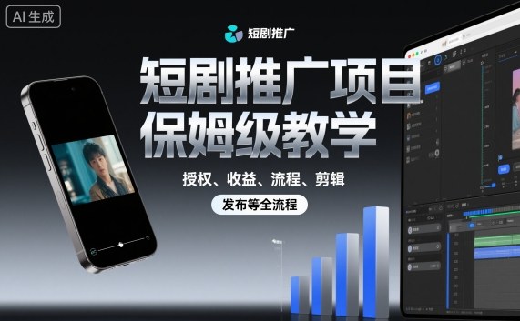 短剧推广项目保姆级教学，授权、收益、流程、剪辑，发布等全流程-青禾学社