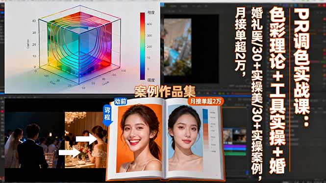PR调色实战课：色彩理论+工具实操+婚礼医美/30+实操案例，月接单超2万-青禾学社