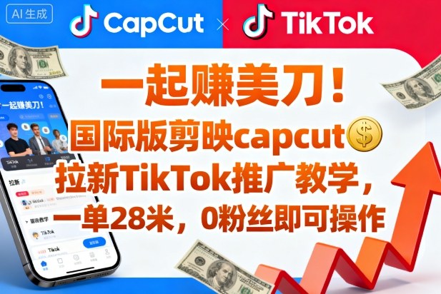 一起賺美刀!国际版剪映capcut拉新TikTok推广教学,一单28米,0粉丝即可操作(附推广入口和教学)-青禾学社