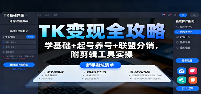 TK变现全攻略：学基础+起号养号+联盟分销，附剪辑工具实操-青禾学社