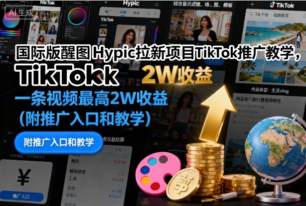 国际版醒图Hypic拉新项目TikTok推广教学,一条视频最高2W收益(附推广入口和教学)-青禾学社