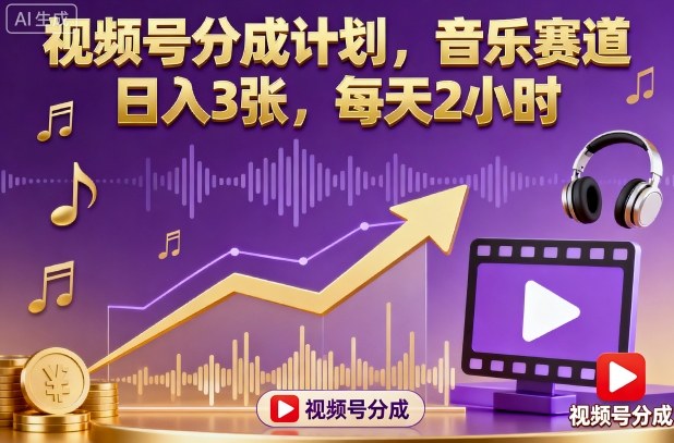 视频号分成计划,音乐赛道,日入3张,每天2小时-青禾学社