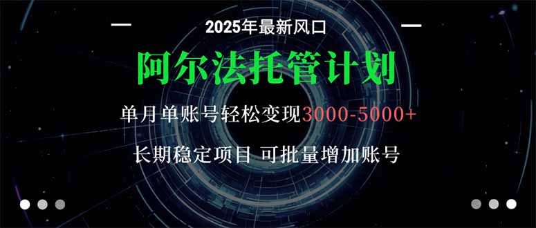 阿尔法托管计划 单账号月入3000-5000,长期稳定项目,新手小白轻松上手。-青禾学社