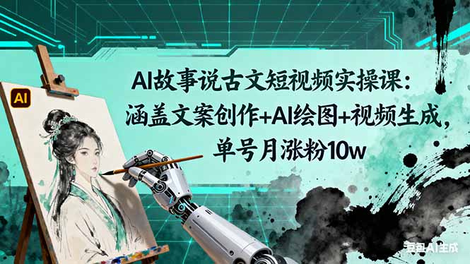 AI故事说古文短视频实操课:涵盖文案创作+AI绘图+视频生成,单号月涨粉10w-青禾学社