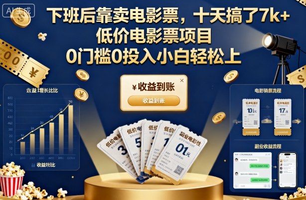 下班后靠卖电影票,十天搞了7k+,低价电影票项目,0门槛0投入小白轻松上手【揭秘】-青禾学社