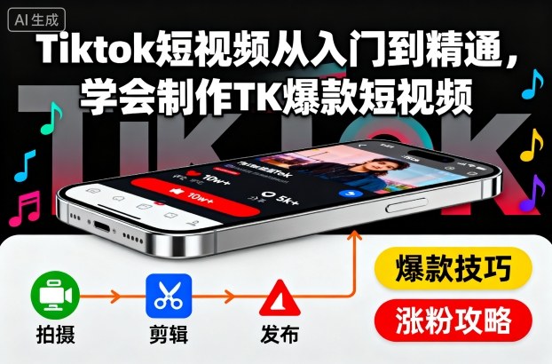 Tiktok短视频从入门到精通,学会制作TK爆款短视频-青禾学社