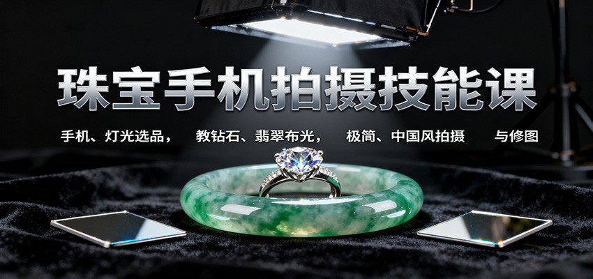 珠宝手机拍摄技能课:手机、 灯光选品,教钻石、翡翠布光,极简、中国风拍摄与修图-青禾学社