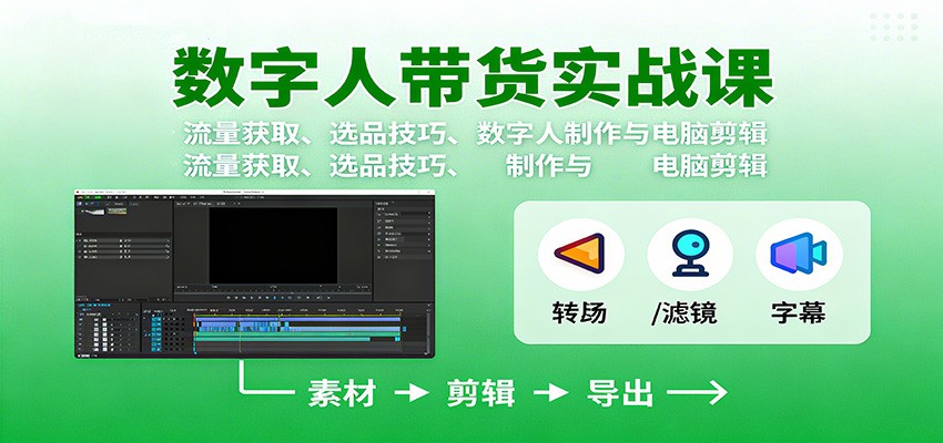 数字人变现实战课：流量获取、选品技巧、数字人制作与电脑剪辑-青禾学社