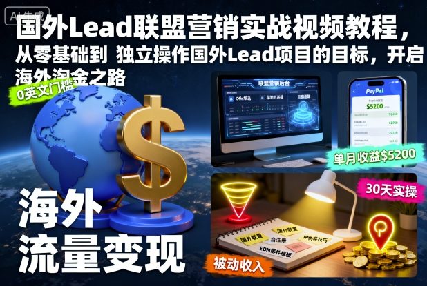 国外Lead联盟营销实战视频教程,从零基础到独立操作国外Lead项目的目标,开启海外淘金之路-青禾学社