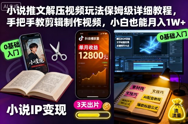 小说推文解压视频玩法保姆级详细教程，手把手教剪辑制作视频，小白也能月入1W+-青禾学社
