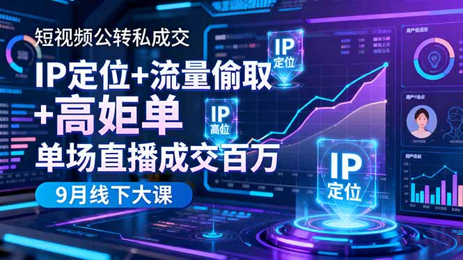 短视频公转私成交9月线下大课，IP定位+流量偷取+高客单，单场直播成交百万-青禾学社