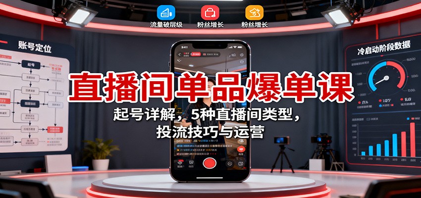 直播间单品爆单课：起号详解，5种直播间类型，投流技巧与运营-青禾学社