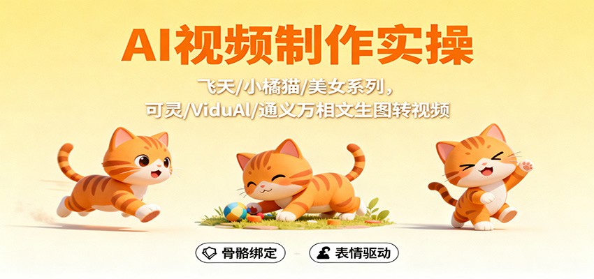 AI视频制作实操,飞天/小橘猫/美女系列,可灵/ViduAl/通义万相文生图转视频-青禾学社