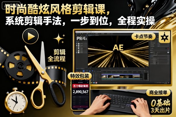 时尚酷炫风格剪辑课，系统剪辑手法，一步到位，全程实操-青禾学社