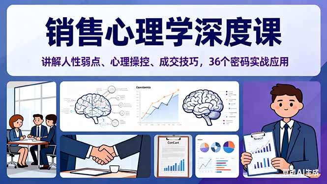销售心理学深度课,讲解人性弱点、心理操控、成交技巧,36个密码实战应用-青禾学社