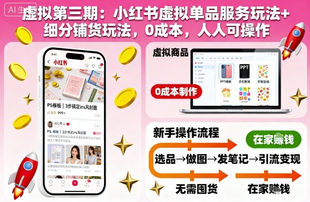 虚拟第三期:小红书虚拟单品服务玩法+细分铺货玩法,0成本,人人可操作(更新)-青禾学社