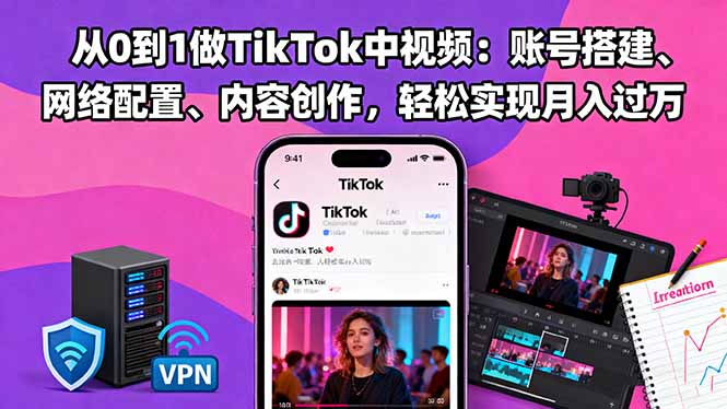 从0到1做TikTok中视频:账号搭建、网络配置、内容创作,轻松实现月入过万-青禾学社