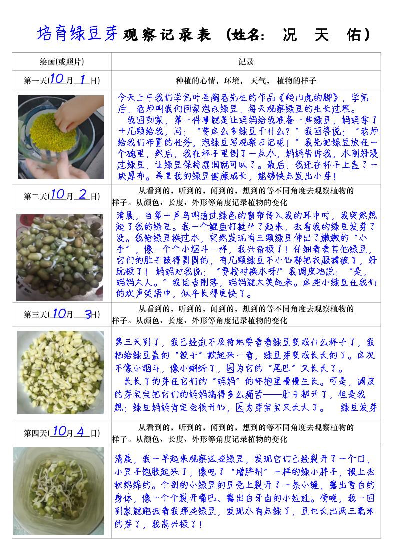 四上语文习作三：培育绿豆芽观察日记2《写观察日记》4页-青禾学社