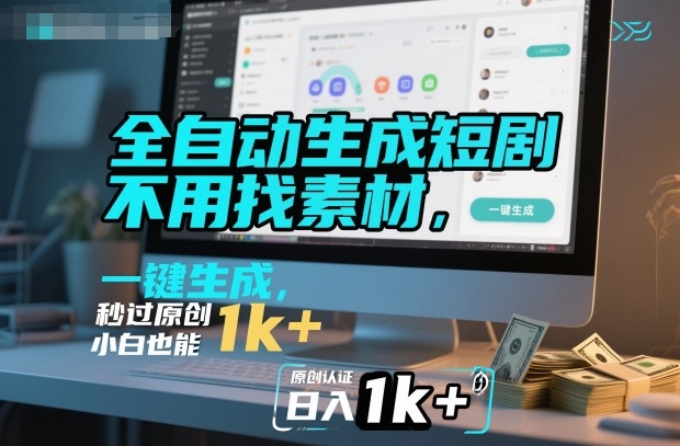 全自动生成短剧，不用找素材，不用剪辑，一键生成，秒过原创，小白也能轻松日入1k+【揭秘】-青禾学社