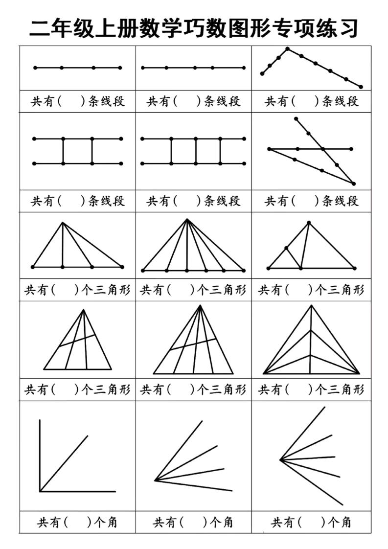 二上数学巧数图形专项练习+角的初步认识（10页）-青禾学社