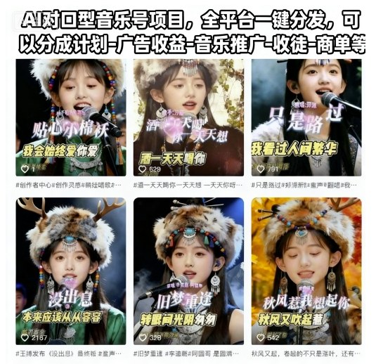 AI对口型音乐号项目,全平台一键分发,可以分成计划-广告收益-音乐推广-收徒-商单等-青禾学社
