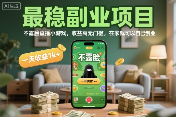 最稳副业项目,不露脸直播小游戏,收益高无门槛,一天收益1k+,在家就可以自己创业【揭秘】-青禾学社
