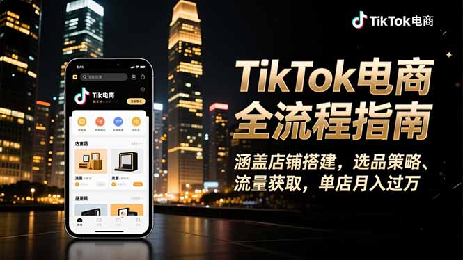 TikTok电商全流程指南,涵盖店铺搭建、选品策略、流量获取,单店月入过万-青禾学社