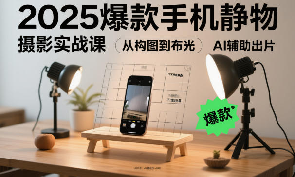 2025爆款手机静物摄影实战课,从构图到布光,不用贵设备,AI辅助出片-青禾学社