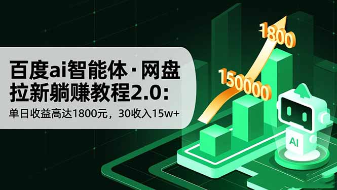 百度ai智能体·网盘拉新躺赚教程2.0:单日收益高达1800元,30收入15w+-青禾学社