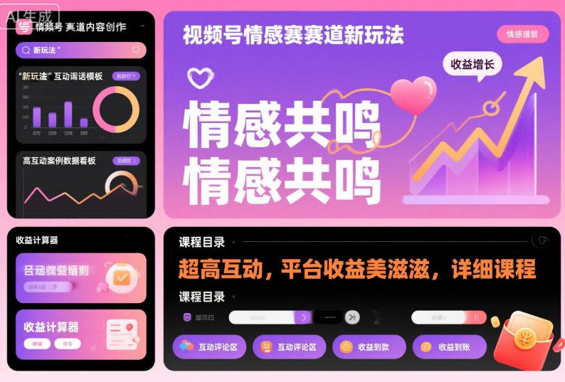 视频号情感赛道新玩法,超高互动,平台收益美滋滋,详细课程-青禾学社