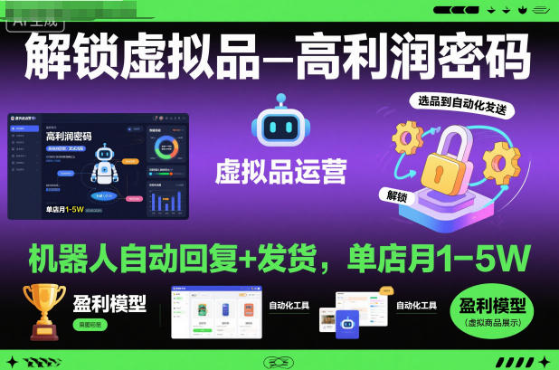 解锁虚拟品高利润密码:机器人自动回复+发货,单店月1-5W【揭秘】-青禾学社