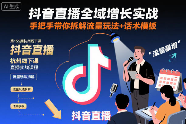 抖音直播全域增长实战第155期杭州线下课,手把手带你拆解流量玩法+话术模板-青禾学社