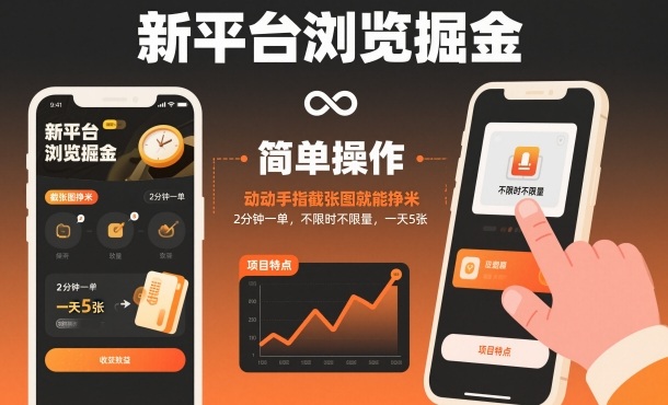 新平台浏览掘金，动动手指截张图就能挣米，2分钟一单，不限时不限量，一天5张【揭秘】-青禾学社